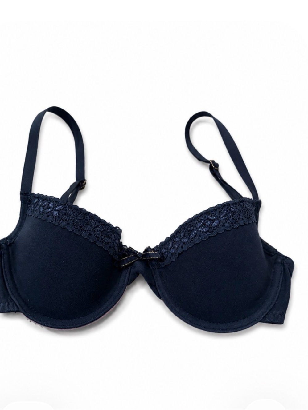 Daisy Navy Lace Trim T-Shirt Bra 30A navy bra lace trim lightly padded underwire